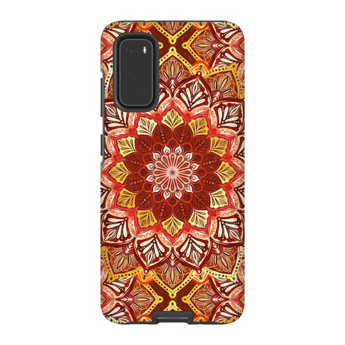 Galaxy S20 StrongFit Boho Mandala in Rust Red and Faux Gold by Micklyn Le Feuvre