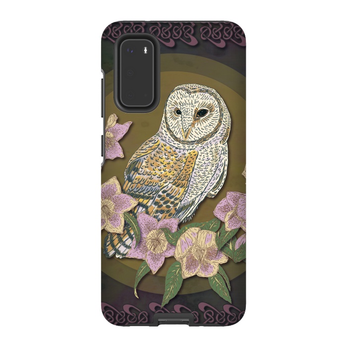 Galaxy S20 StrongFit Owl & Hellebore by Lotti Brown