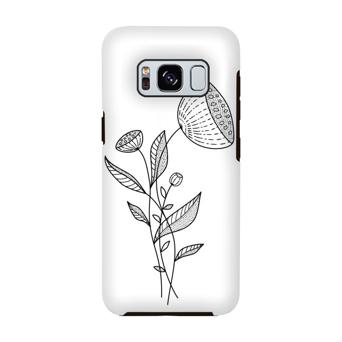 Galaxy S8 StrongFit Abstract Flowers Doodle Black And White Elegant Line Art by Boriana Giormova