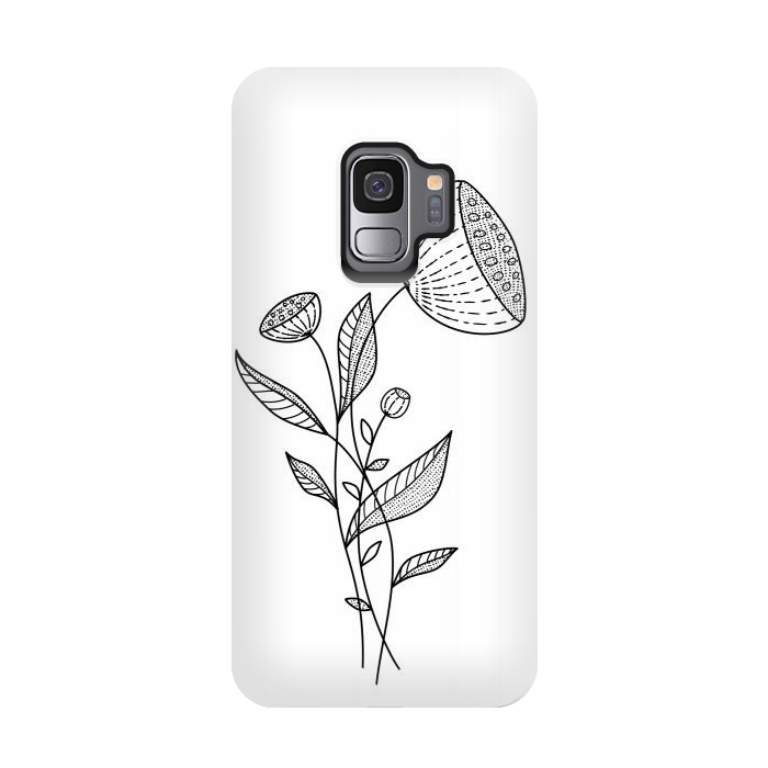 Galaxy S9 StrongFit Abstract Flowers Doodle Black And White Elegant Line Art by Boriana Giormova