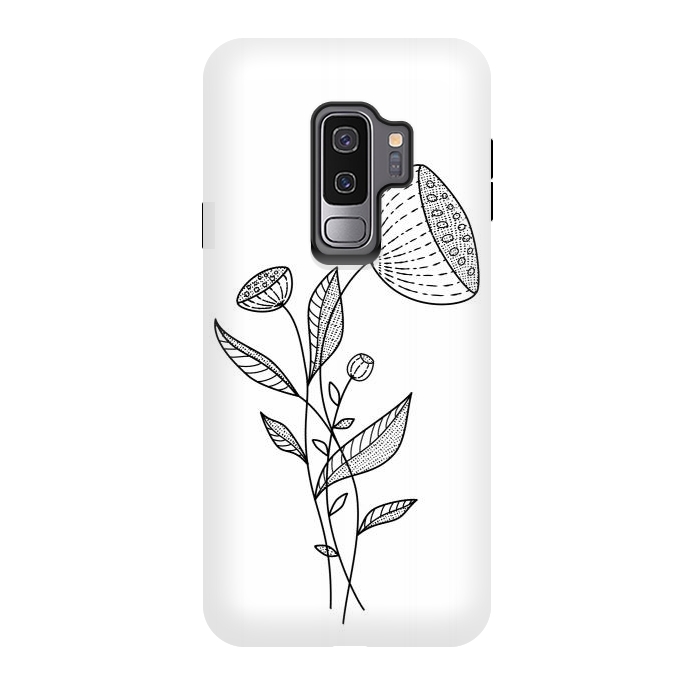 Galaxy S9 plus StrongFit Abstract Flowers Doodle Black And White Elegant Line Art by Boriana Giormova