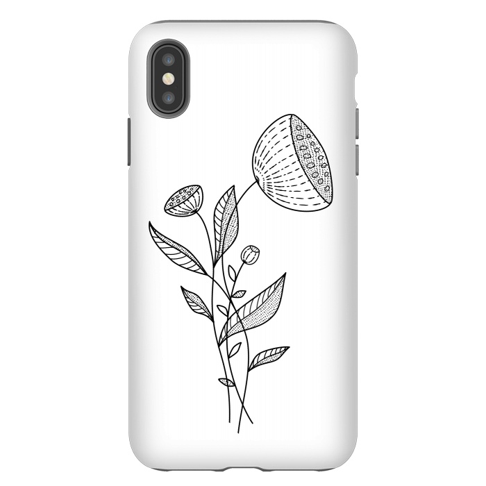 iPhone Xs Max StrongFit Abstract Flowers Doodle Black And White Elegant Line Art by Boriana Giormova
