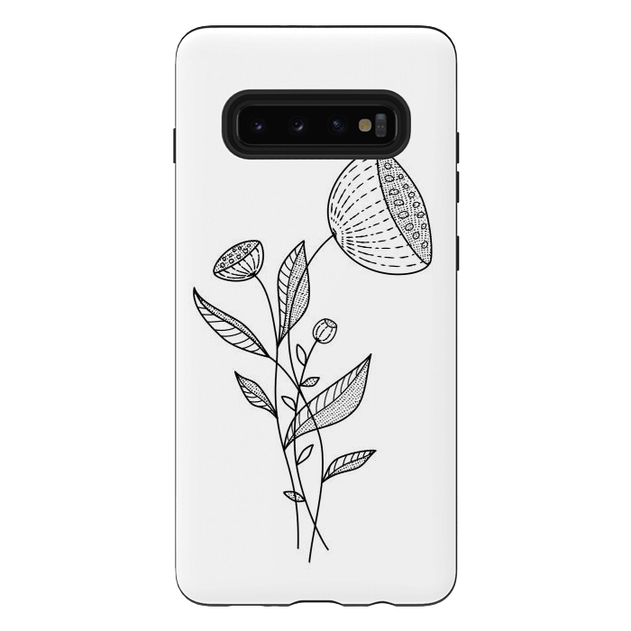 Galaxy S10 plus StrongFit Abstract Flowers Doodle Black And White Elegant Line Art by Boriana Giormova