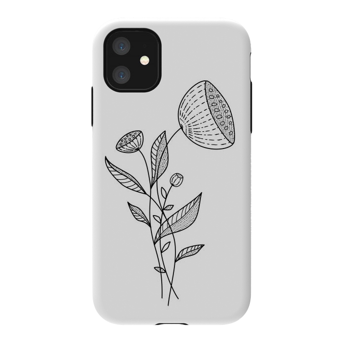 iPhone 11 StrongFit Abstract Flowers Doodle Black And White Elegant Line Art by Boriana Giormova