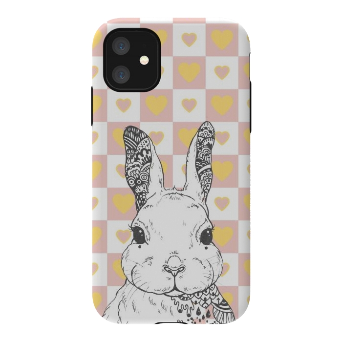iPhone 11 StrongFit Rabbit and yellow hearts Alice in Wonderland by Oana 