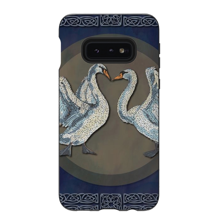 Galaxy S10e StrongFit Dancing Swans by Lotti Brown