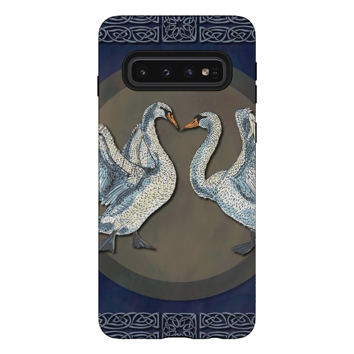 Galaxy S10 StrongFit Dancing Swans by Lotti Brown