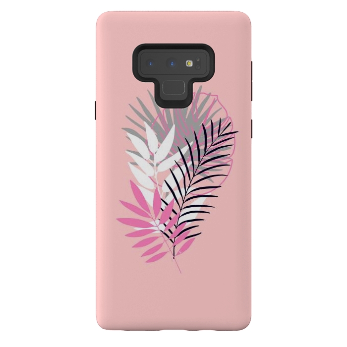 Galaxy Note 9 StrongFit Pink tropical leaves by Martina