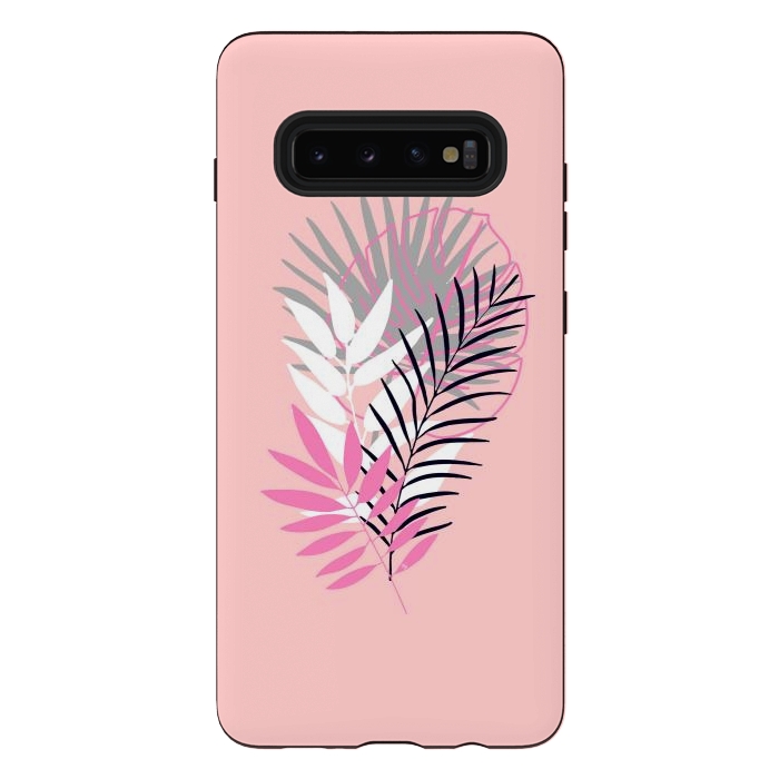 Galaxy S10 plus StrongFit Pink tropical leaves by Martina