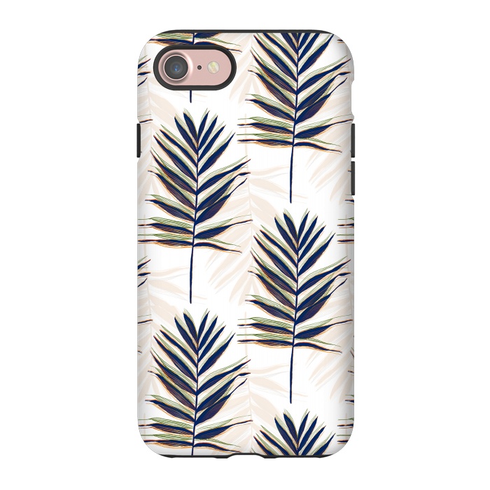 iPhone 7 StrongFit Modern Blue Palm Leaves Gold Strokes White Design by InovArts