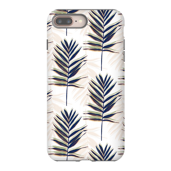 iPhone 7 plus StrongFit Modern Blue Palm Leaves Gold Strokes White Design by InovArts