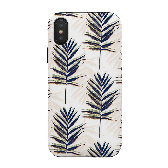 iPhone Xs / X StrongFit Modern Blue Palm Leaves Gold Strokes White Design by InovArts