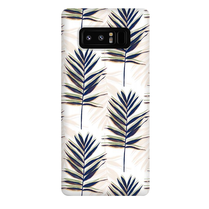Galaxy Note 8 StrongFit Modern Blue Palm Leaves Gold Strokes White Design by InovArts