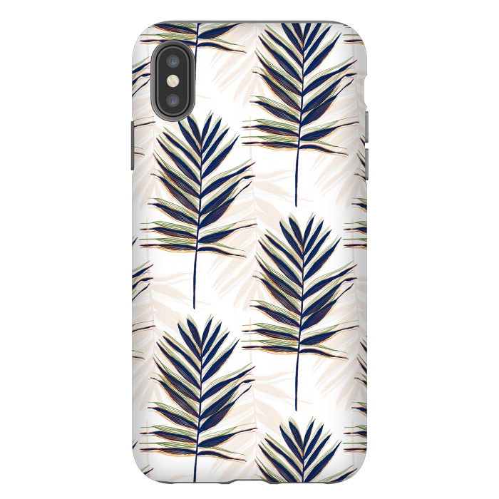 iPhone Xs Max StrongFit Modern Blue Palm Leaves Gold Strokes White Design by InovArts