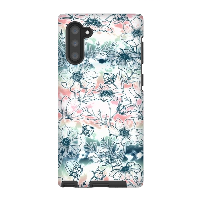 Galaxy Note 10 StrongFit Fields of Cosmos in Coral, Mint and Navy Tied Dye by gingerlique