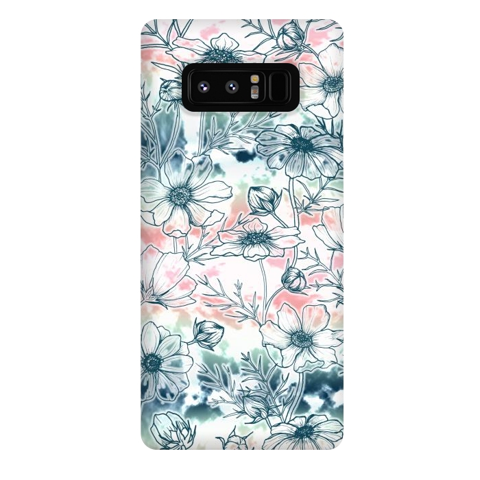 Galaxy Note 8 StrongFit Fields of Cosmos in Coral, Mint and Navy Tied Dye by gingerlique