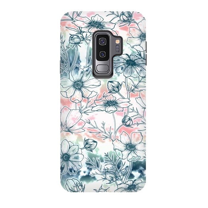 Galaxy S9 plus StrongFit Fields of Cosmos in Coral, Mint and Navy Tied Dye by gingerlique
