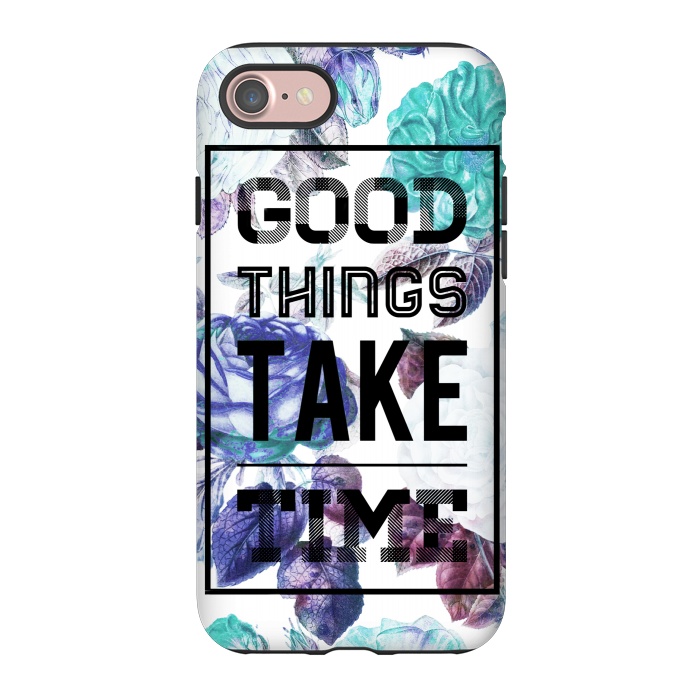 iPhone 7 StrongFit Good things take time motivational typography vintage blue roses by Oana 