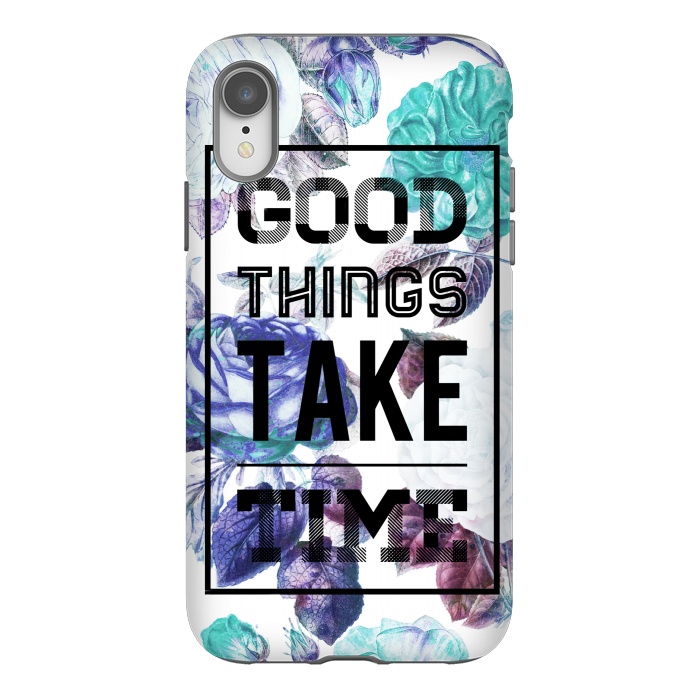 iPhone Xr StrongFit Good things take time motivational typography vintage blue roses by Oana 