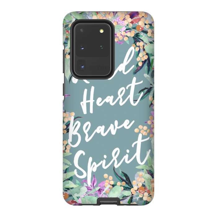 Galaxy S20 Ultra StrongFit Kind Brave inspirational typography and watercolor flowers by Oana 