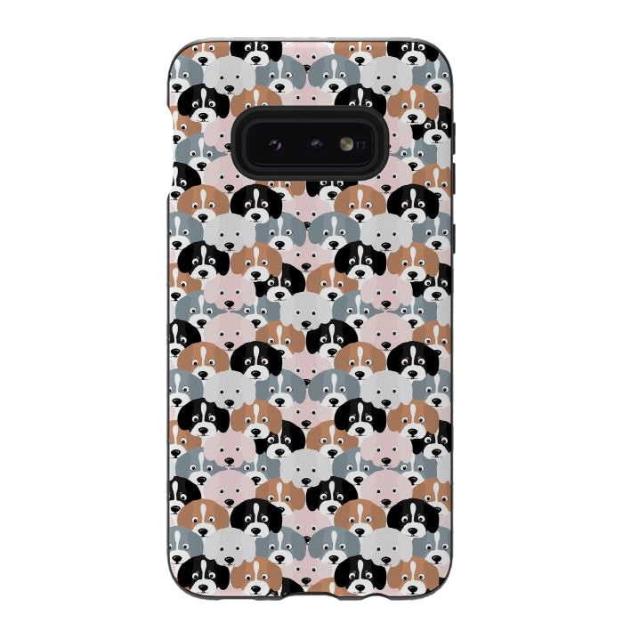 Galaxy S10e StrongFit Cute Black Brown Pink Grey Puppy Dogs Illustration by InovArts