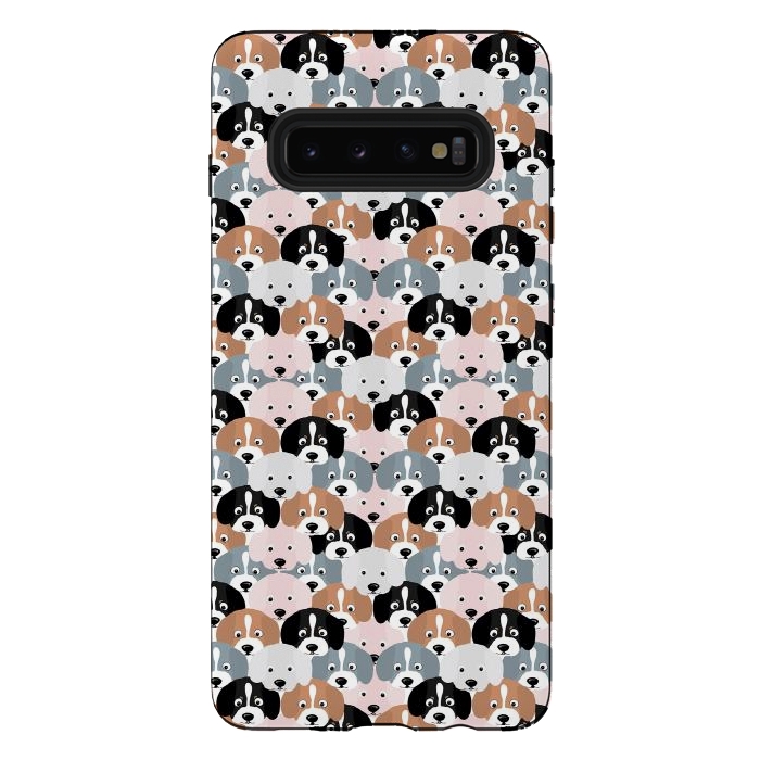 Galaxy S10 plus StrongFit Cute Black Brown Pink Grey Puppy Dogs Illustration by InovArts