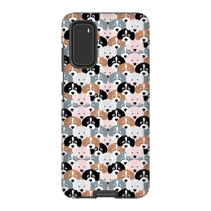 Galaxy S20 StrongFit Cute Black Brown Pink Grey Puppy Dogs Illustration by InovArts
