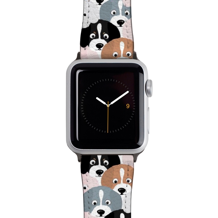 Watch 42mm / 44mm Strap PU leather Cute Black Brown Pink Grey Puppy Dogs Illustration by InovArts