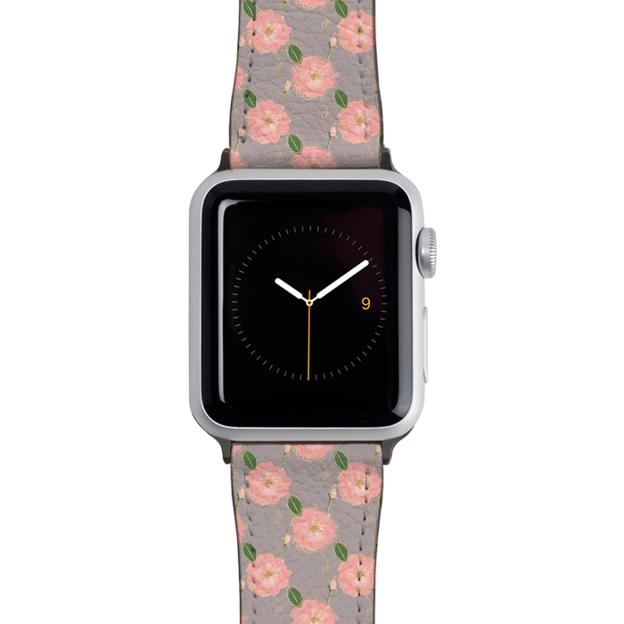 Watch 38mm / 40mm Strap PU leather Elegant Pink & Gold Watercolor Roses Gray Design by InovArts