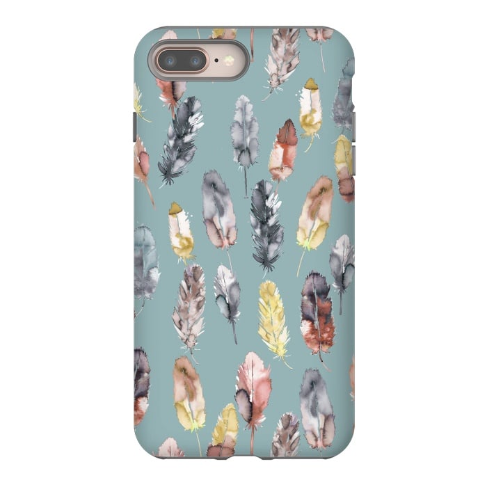 iPhone 7 plus StrongFit Boho Feathers Watercolor Yellow by Ninola Design