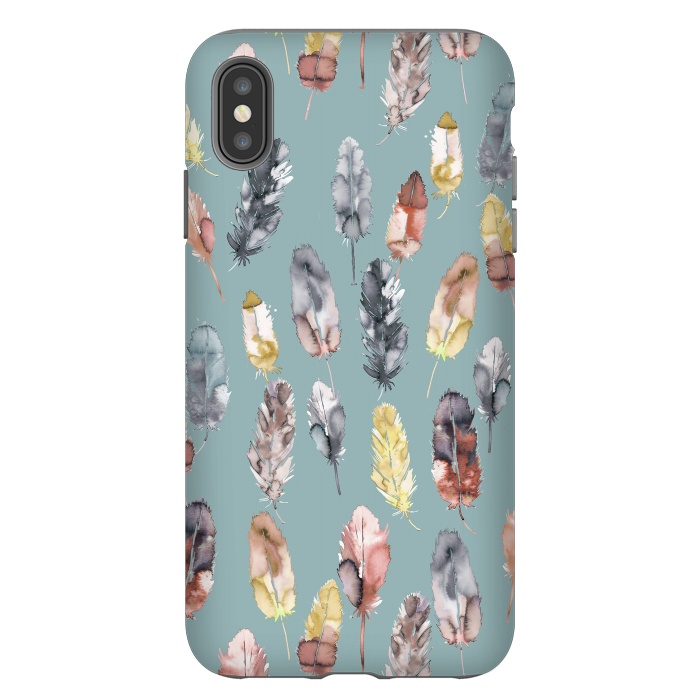iPhone Xs Max StrongFit Boho Feathers Watercolor Yellow by Ninola Design
