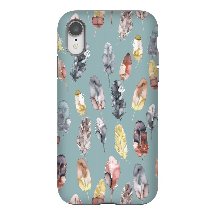 iPhone Xr StrongFit Boho Feathers Watercolor Yellow by Ninola Design