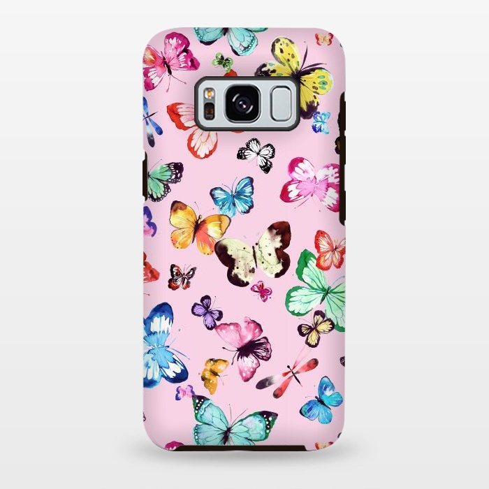 Galaxy S8 plus StrongFit Watercolor Pink Butterflies by Ninola Design