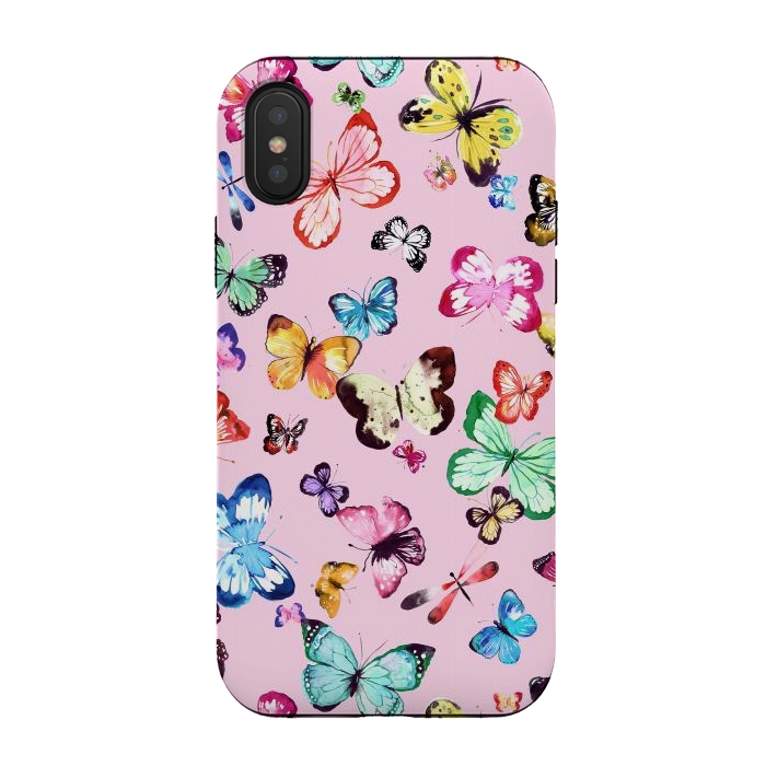 iPhone Xs / X StrongFit Watercolor Pink Butterflies by Ninola Design