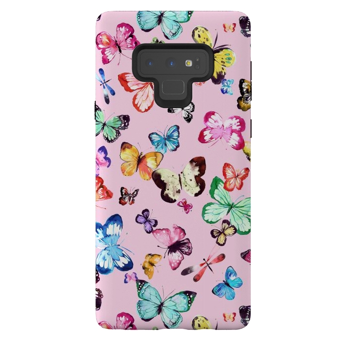 Galaxy Note 9 StrongFit Watercolor Pink Butterflies by Ninola Design