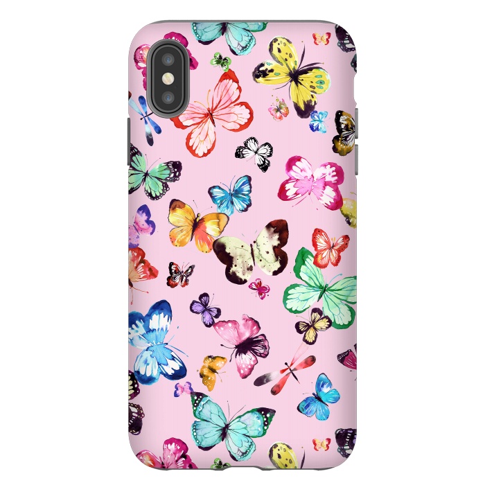 iPhone Xs Max StrongFit Watercolor Pink Butterflies by Ninola Design