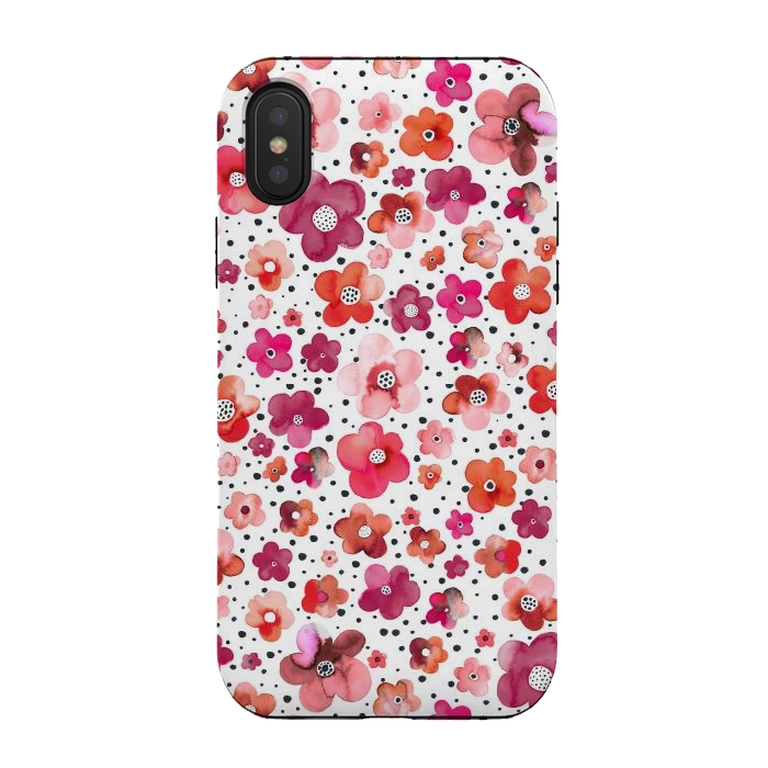 iPhone Xs / X StrongFit Beautiful Naive Coral Flowers Dots by Ninola Design