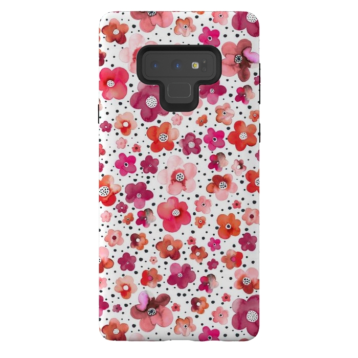 Galaxy Note 9 StrongFit Beautiful Naive Coral Flowers Dots by Ninola Design