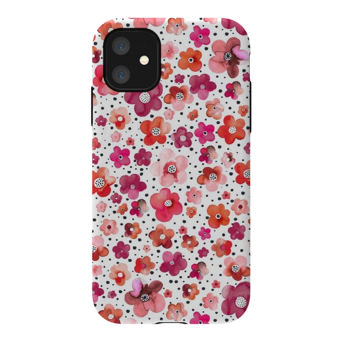 iPhone 11 StrongFit Beautiful Naive Coral Flowers Dots by Ninola Design