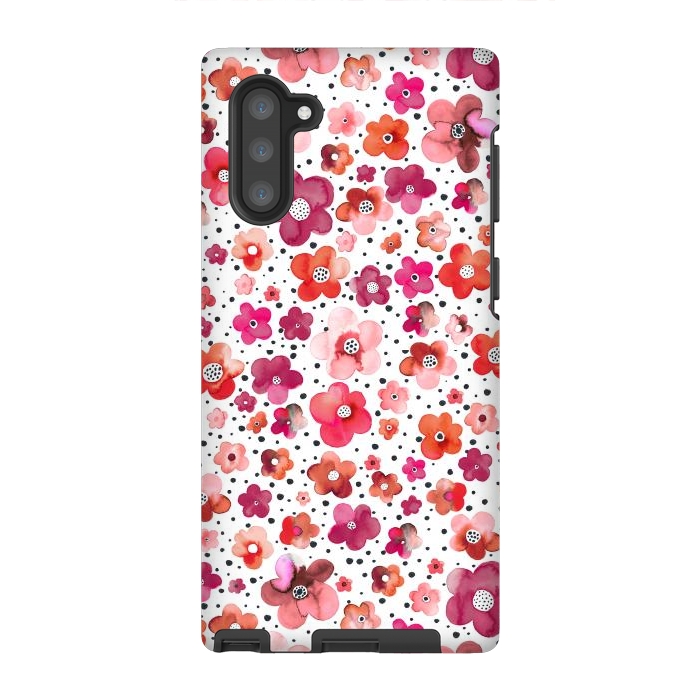 Galaxy Note 10 StrongFit Beautiful Naive Coral Flowers Dots by Ninola Design