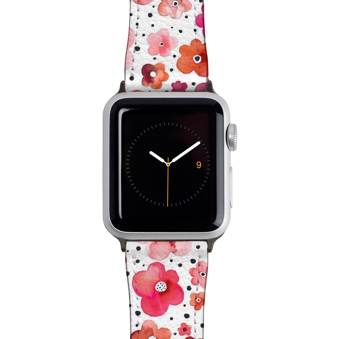 Watch 38mm / 40mm Strap PU leather Beautiful Naive Coral Flowers Dots by Ninola Design