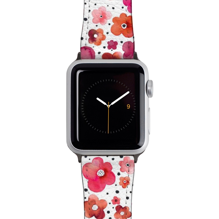 Watch 42mm / 44mm Strap PU leather Beautiful Naive Coral Flowers Dots by Ninola Design