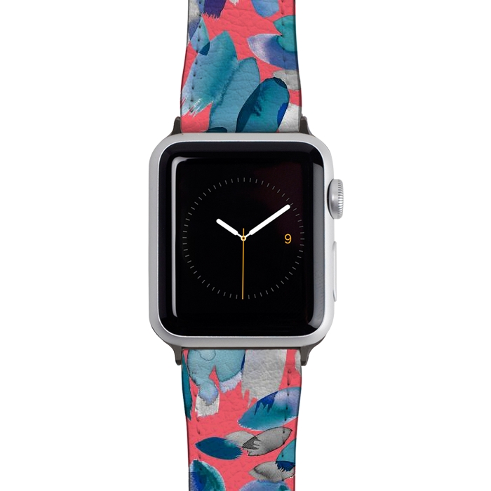 Watch 38mm / 40mm Strap PU leather Abstract Petal Stains Colorful Red Blue by Ninola Design