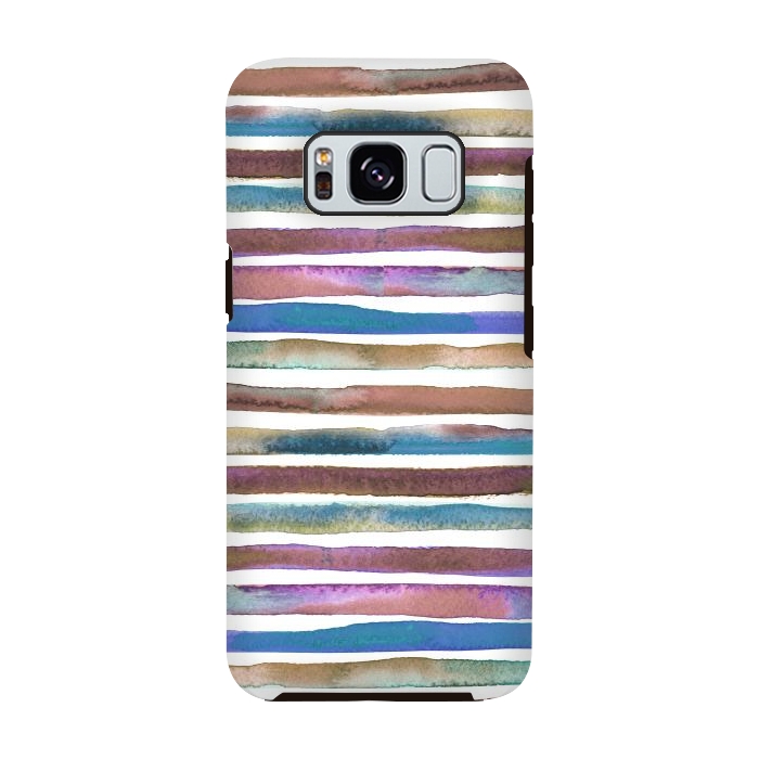Galaxy S8 StrongFit Geometric Watercolor Lines and Stripes Purple Gold by Ninola Design