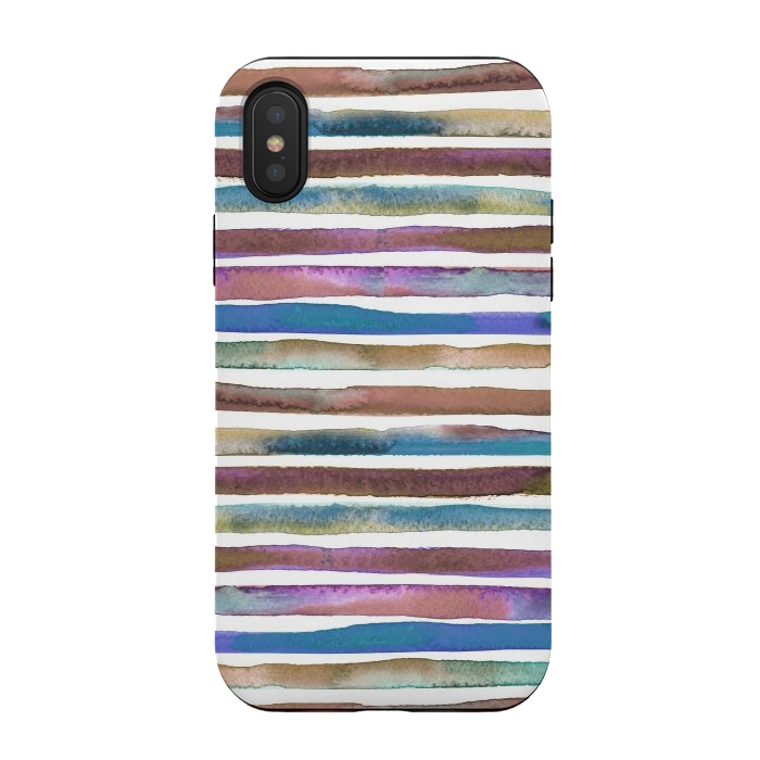iPhone Xs / X StrongFit Geometric Watercolor Lines and Stripes Purple Gold by Ninola Design