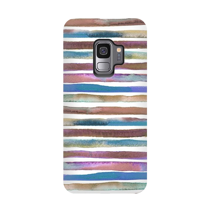 Galaxy S9 StrongFit Geometric Watercolor Lines and Stripes Purple Gold by Ninola Design