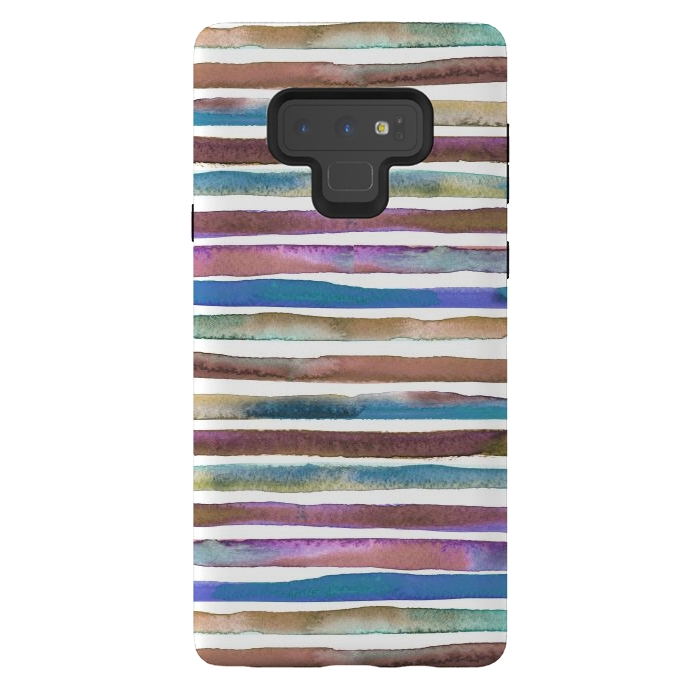 Galaxy Note 9 StrongFit Geometric Watercolor Lines and Stripes Purple Gold by Ninola Design
