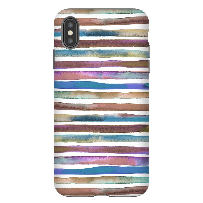 iPhone Xs Max StrongFit Geometric Watercolor Lines and Stripes Purple Gold by Ninola Design