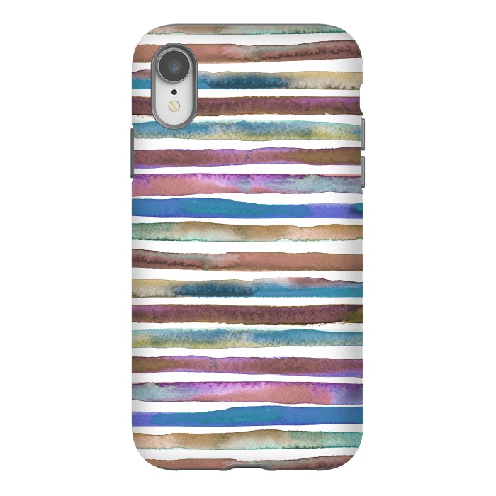 iPhone Xr StrongFit Geometric Watercolor Lines and Stripes Purple Gold by Ninola Design