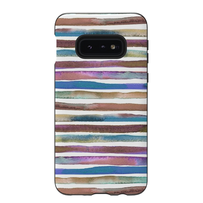 Galaxy S10e StrongFit Geometric Watercolor Lines and Stripes Purple Gold by Ninola Design